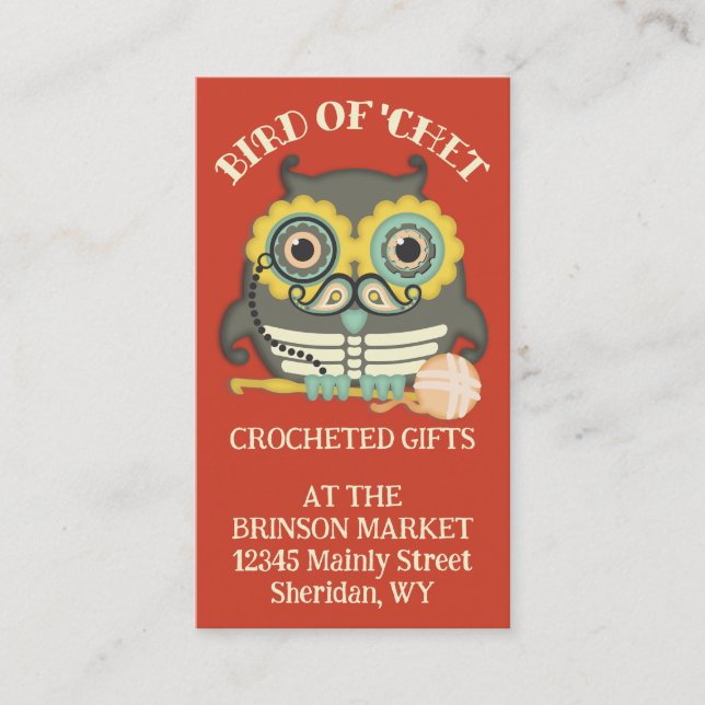 Carte De Visite Chouette steampunk squelette moustache crochet cro (Devant)