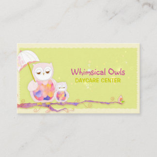 Carte De Visite Chouettes des bois Garderie Whimsical
