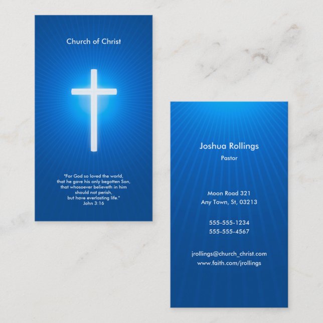 Carte De Visite Chrétien - bleu-foncé (Devant / Derrière)