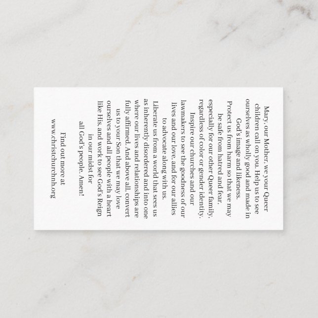 Carte De Visite Christ Church Rainbow Madonna Card (Dos)