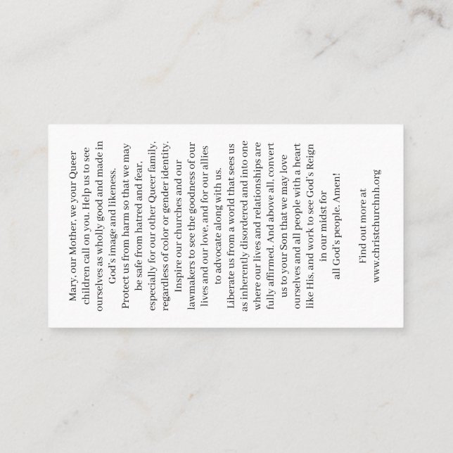 Carte De Visite Christ Church Rainbow Madonna Card (Dos)