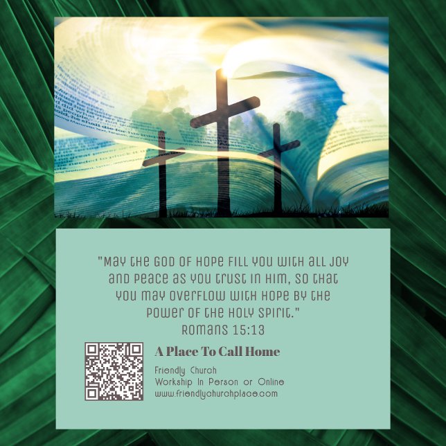 Carte De Visite Christian Bible Cross QR Code Église religieuse (Church Religious Cross Bible Business Card with QR code and scripture. Invite people to visit. )