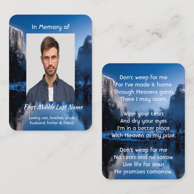 Carte De Visite Christian Memorial Photo Mountain Lake Winter Snow (Devant / Derrière)