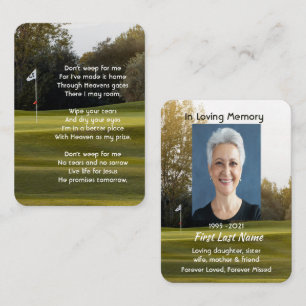 Carte De Visite Christian Memorial Photo Poem Golfer Golf Golf Gol