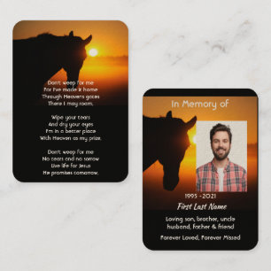 Carte De Visite Christian Memorial Photo Prière Horse Silhouette
