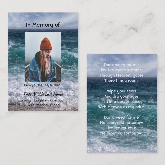 Carte De Visite Christian Poem Memorial Keepsake Ocean Sea Beach (Devant / Derrière)