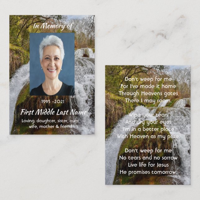 Carte De Visite Christian Waterfall Landscape  Memorial Keepsake  (Devant / Derrière)
