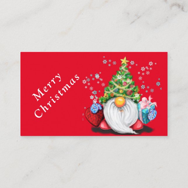 Carte De Visite Christmas Gift Business Card Gnome with Gifts (Dos)