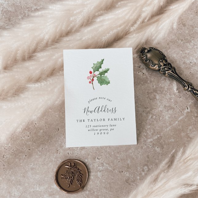 Carte De Visite Christmas Greenery Changement d'adresse Insérer la (Créateur téléchargé)