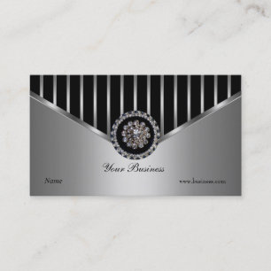 Carte De Visite Chrome Argent Rayure Noir Élégant Classique