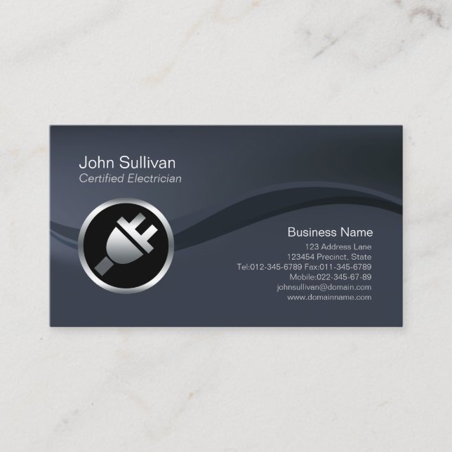 Carte De Visite Chrome Electric Plug Icon Electrician BusinessCard (Devant)
