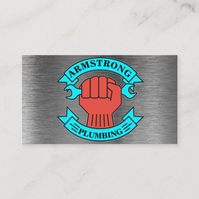 Carte De Visite Chrome Metal Design Plumbing Service de réparation (Devant)