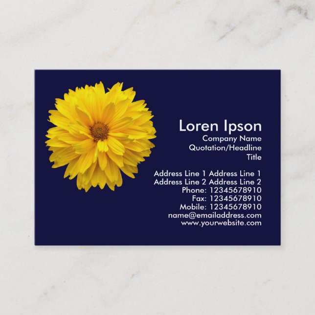 Carte De Visite Chrysanthème jaune - bleu marine (Devant)