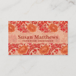 Carte De Visite Chrysanthèmes de William Morris, orange de corail
