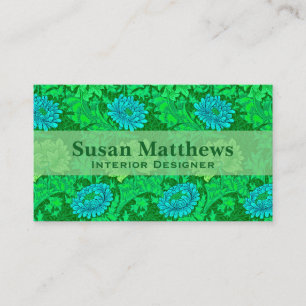 Carte De Visite Chrysanthèmes William Morris, vert citron et aqua