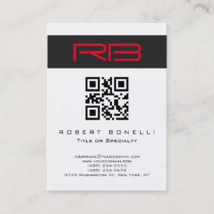 Carte De Visite Chubby Monogramme Blanc Rouge QR Code
