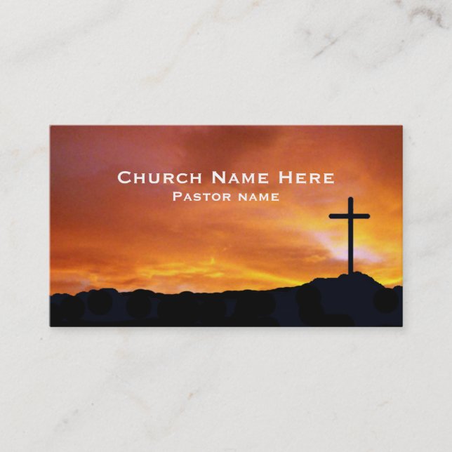 Carte De Visite Church Cross Silhouette on a radiant sunset sky (Devant)