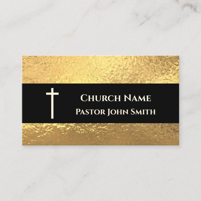 Carte De Visite Church Pastor Gold Black Classy Christian (Devant)
