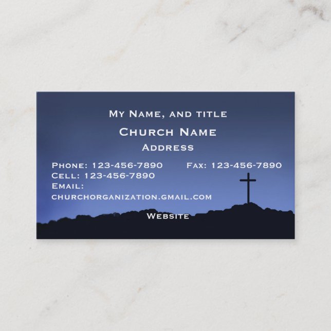 Carte De Visite Ciel bleu d'église/silhouette religieuse de croix (Devant)