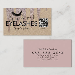 Carte De Visite CILLES CODE QR Paillettes Roses Gouttes Rustique 