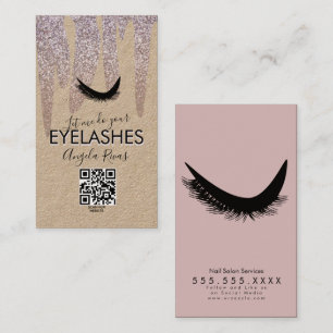 Carte De Visite Cils CODE QR Paillettes Roses qui dégoulinent Rust