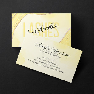 Carte De Visite Cils et Sourcils Pâle Or Jaune Pailleté Agate
