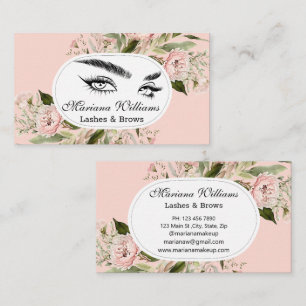 Carte De Visite cils et sourcils rose floral girly moderne élégant