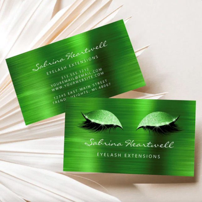 Carte De Visite Cils Extensions Paillettes Vert Métallisé (Créateur téléchargé)