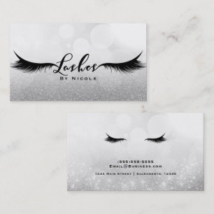 Carte De Visite Cils Glamour Paillettes Argent Maquillage