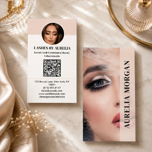 Carte De Visite Cils Modernes Code Qr Photo Rose Blush