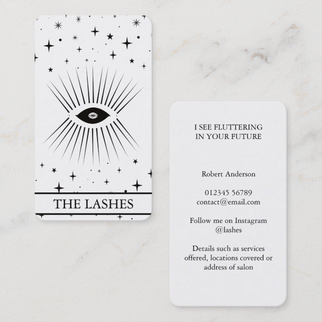 Carte De Visite Cils Modernes Tarot Celeste Eye Noir  (Devant / Derrière)