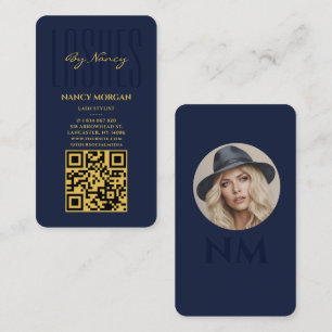 Carte De Visite Cils Monogramme Code Qr Photo Bleu Marine Et Or