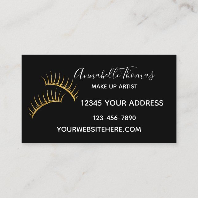 Carte De Visite Cils noirs chics d'or blanc (Devant)