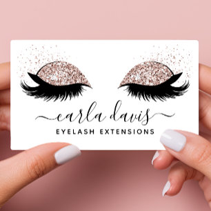 Carte De Visite Cils Pailletés Rose Gold Script Signature