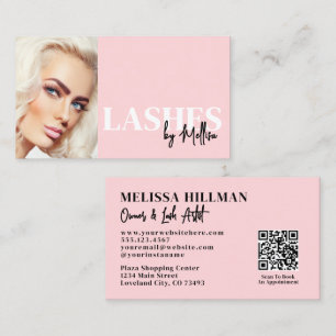 Carte De Visite Cils Photo Code QR Écriture Rose Fardé