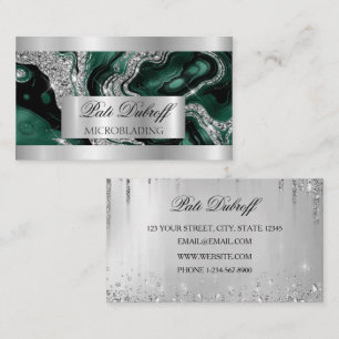 Carte De Visite Cils & Sourcils Microblading Paillettes Rose & Arg