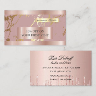 Carte De Visite Cils & Sourcils Microblading Paillettes Rose & Arg
