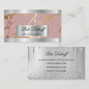 Carte De Visite Cils & Sourcils Microblading Paillettes Rose & Arg