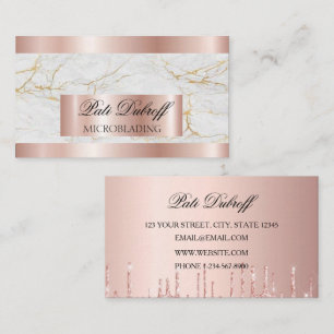 Carte De Visite Cils & Sourcils Microblading Paillettes Rose & Arg