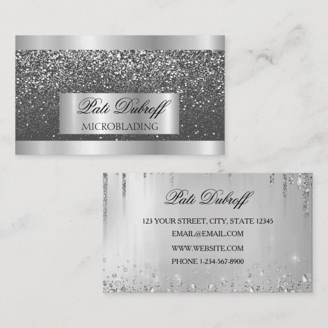 Carte De Visite Cils & Sourcils Microblading Paillettes Rose et Ar (Devant / Derrière)