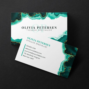 Carte De Visite Cils Teal Gold Glitter Agate Eye Initial Logo