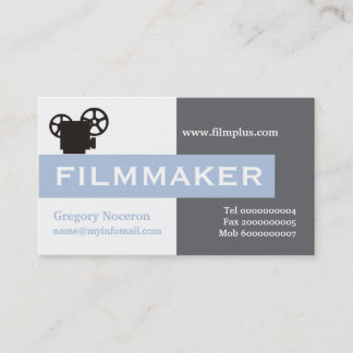 Carte De Visite Cinéaste gris, blanc, acier bleu accrocheur