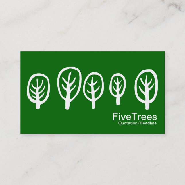 Carte De Visite Cinq arbres - blanc sur le vert d'herbe (Devant)