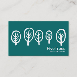 Carte De Visite Cinq arbres - blanc sur le vert turquoise