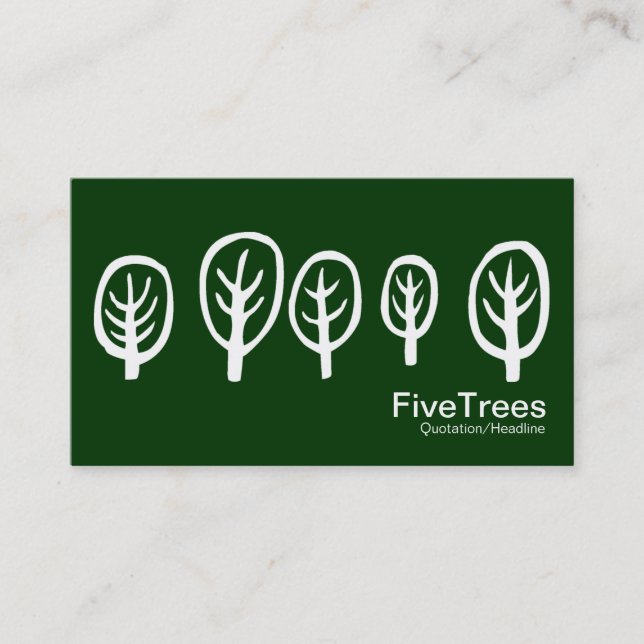 Carte De Visite Cinq arbres - Blanc sur Vert foncé (Devant)