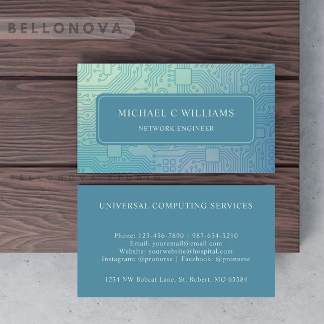 Carte De Visite Circuit bleu Turquoise foncé bleu clair personnali (Custom Light Turquoise Dark Teal Blue Circuit Business Card)