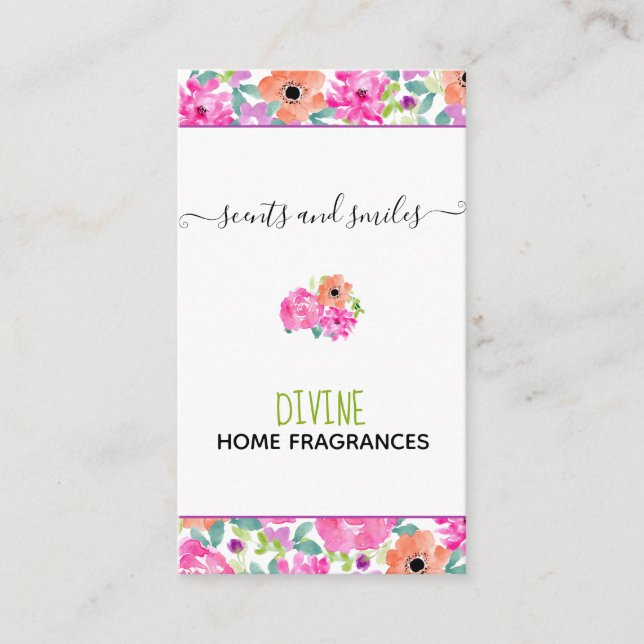 Carte De Visite Cire artisanale Fonte Aquarelle Florale Verticale (Devant)