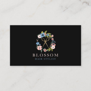 Carte De Visite Ciseau Or Floral Wreath Logo Hair Styliste Salon