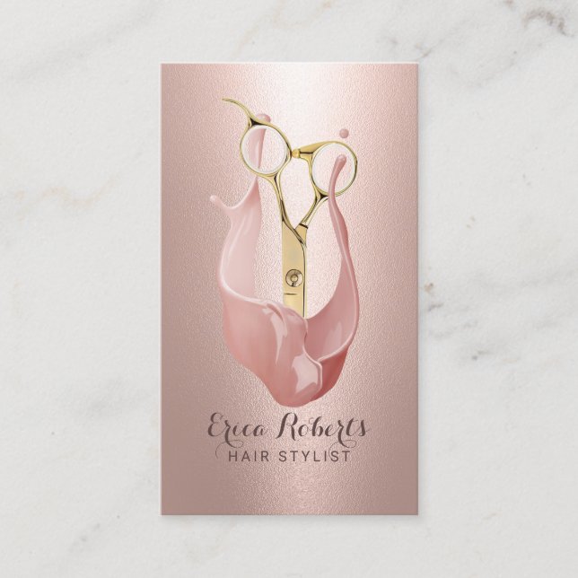 Carte De Visite Ciseau or Salon de cheveux Ciseau Rose moderne Or (Devant)