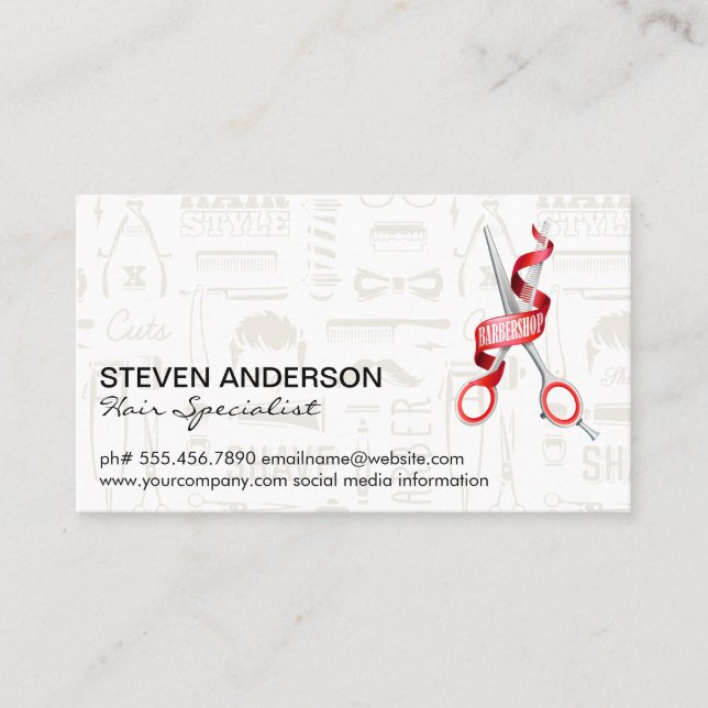 Carte De Visite Ciseau pour tondeuse à cheveux | Motif en barbre | (Devant)